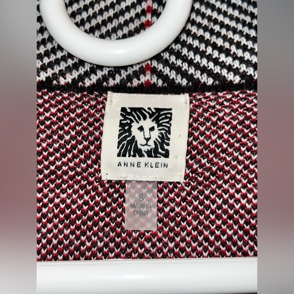 Anne Klein Chevron Double Breasted Knit Blazer Jacket Metallic Black White M - Picture 4 of 10